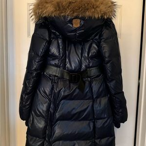 MACKAGE Navy Blue Puffer Coat with Fur Trim